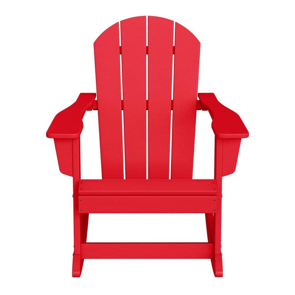 JUSTLET Plastic Adirondack Rocking Chair,HDPE All-Weather Outdoor Rocking Adirondack Chair for Porch, Patio, Balcony,Red