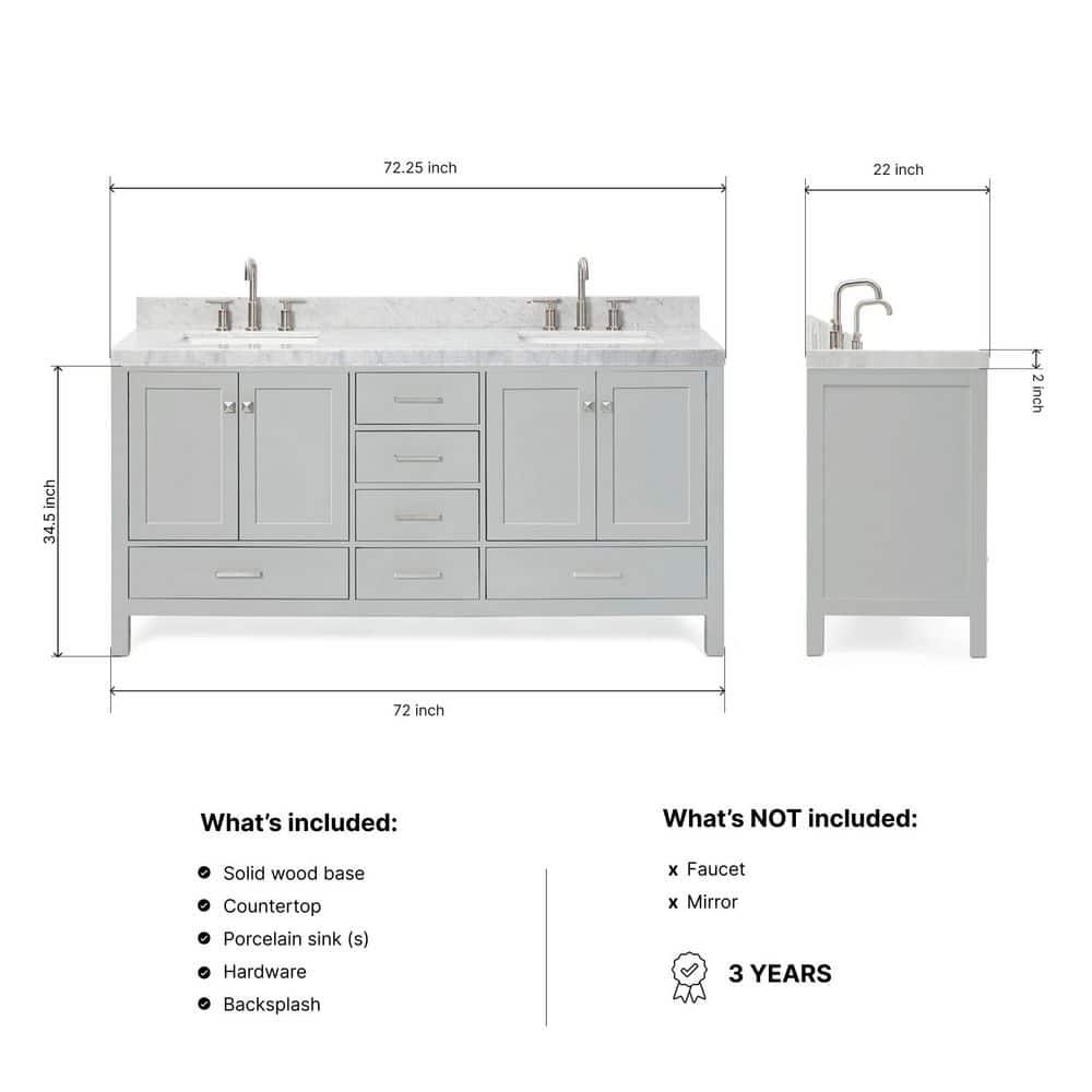 Cambridge Double Bathroom Vanity with Carrara Marble Top