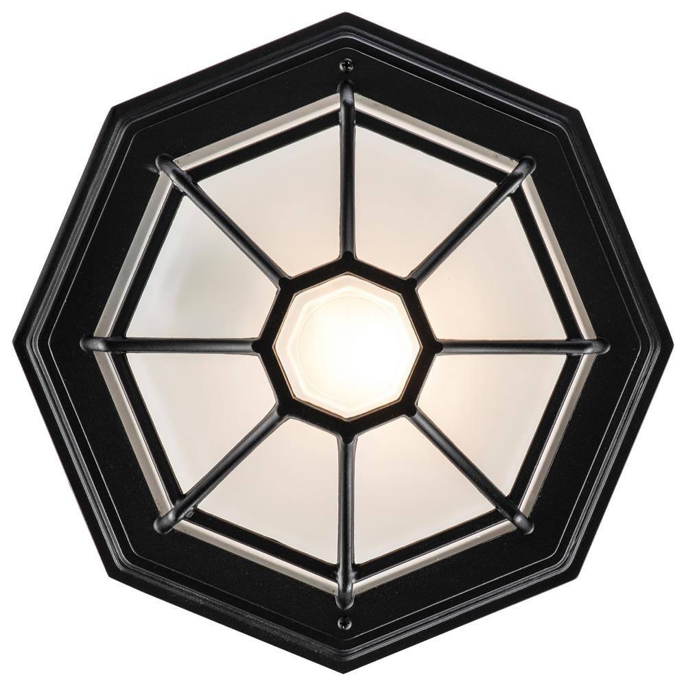 Trans Globe Lighting 40582 Wagon Wheel 1 Light Outdoor Flush Mount Ceiling Fixture - Black