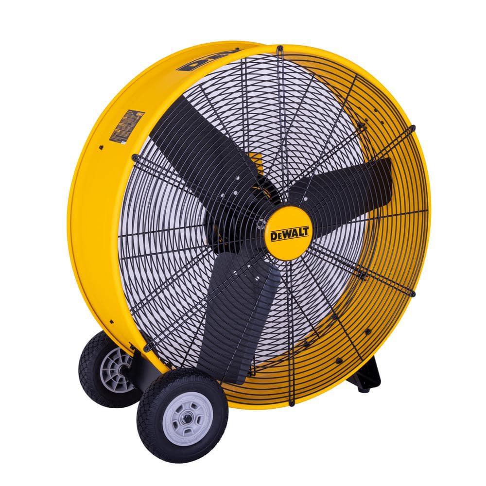 Yellow High-Velocity 30" Industrial Drum Floor Fan with Metal Blades
