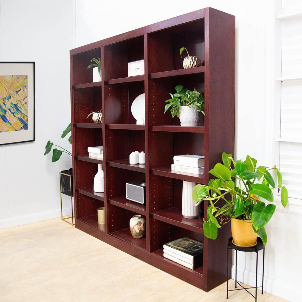 Winston Porter Flannagan Triple Wide Wood Bookcase, 15 Bookshelf, 72 inch Tall Storage and Display Bookshelf for Home Office and Living Room