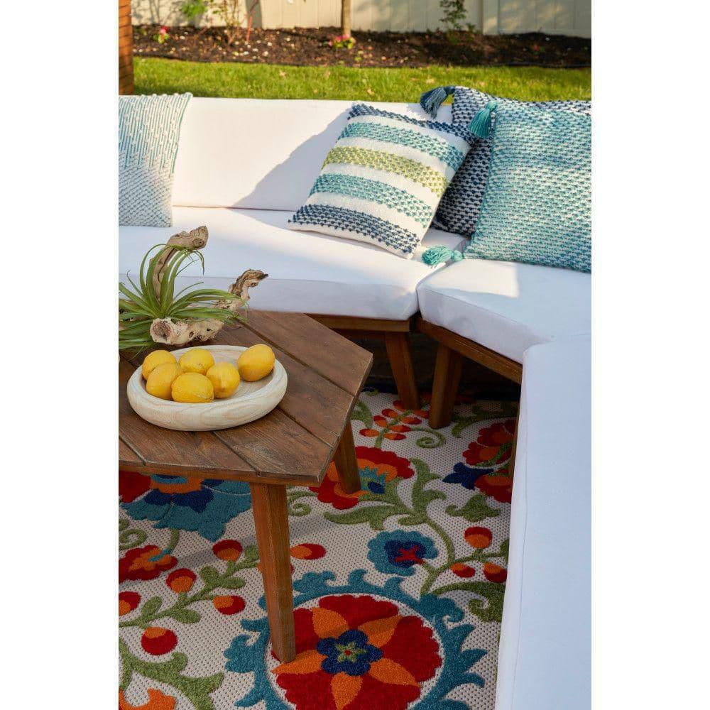 Nourison Aloha Floral Textured Flatweave High-Low Indoor Outdoor Area Rug Multicolor 6' x 9'