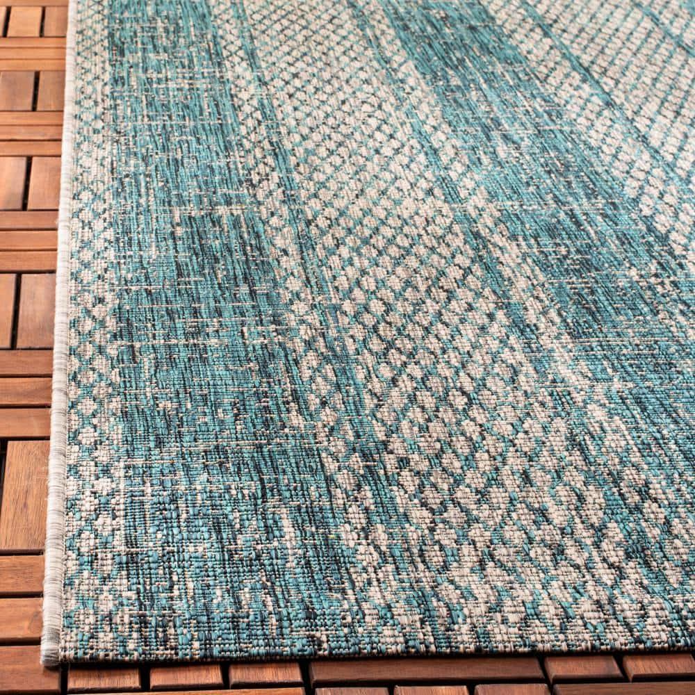 Courtyard CY8736 Power Loomed Indoor and Outdoor Area Rug - Light Grey/Teal - 9'x12' - Safavieh