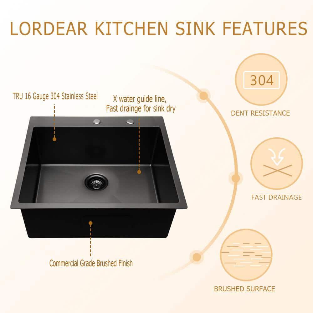 33" L x 22" W Drop-in Double Bowl 60/40 Sink 16 Gauge Stainless Steel Kitchen Sink Topmount Sink