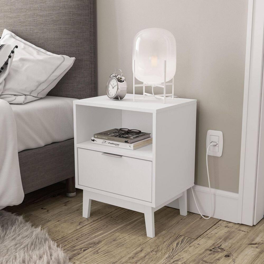 Polifurniture 2pc Full Victoria Bedroom Set White: Modern Engineered Wood, Storage Headboard, Melamine Finish