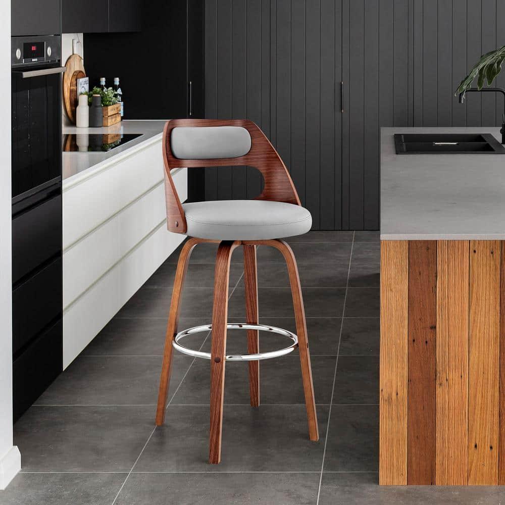 Armen Living Indoor Julius 30" Cream Faux Leather and Walnut Wood Bar Stool