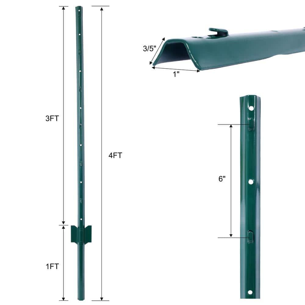 Fence Posts 4Feet - 10Pack, Heavy Duty Metal Fence Post with U-Channel, Steel Fence U-Post for Holding Garden Wire Fence, Corner Anchor Posts etc.