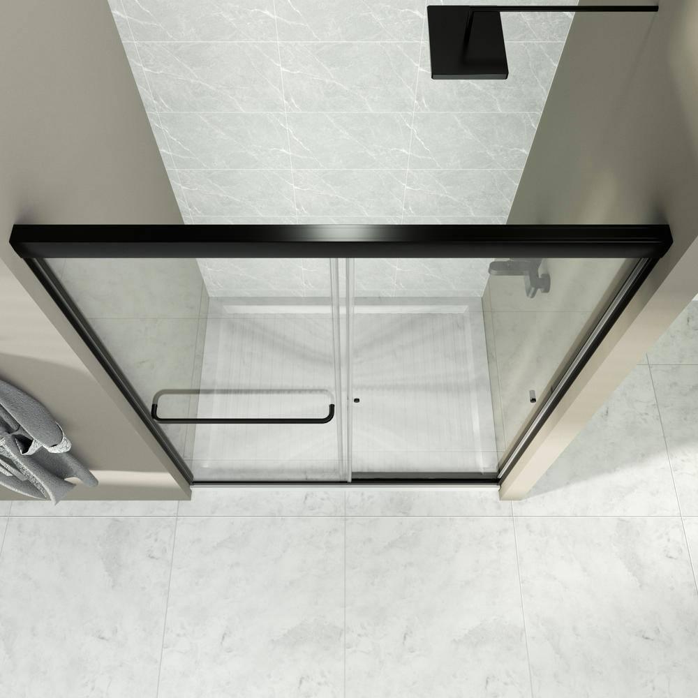 50-54" W x 72" H Semi-Frameless Sliding Glass Shower Door, Matte Black Finish Shower Door with 1/4'' (6mm) Clear SGCC Tempered Glass