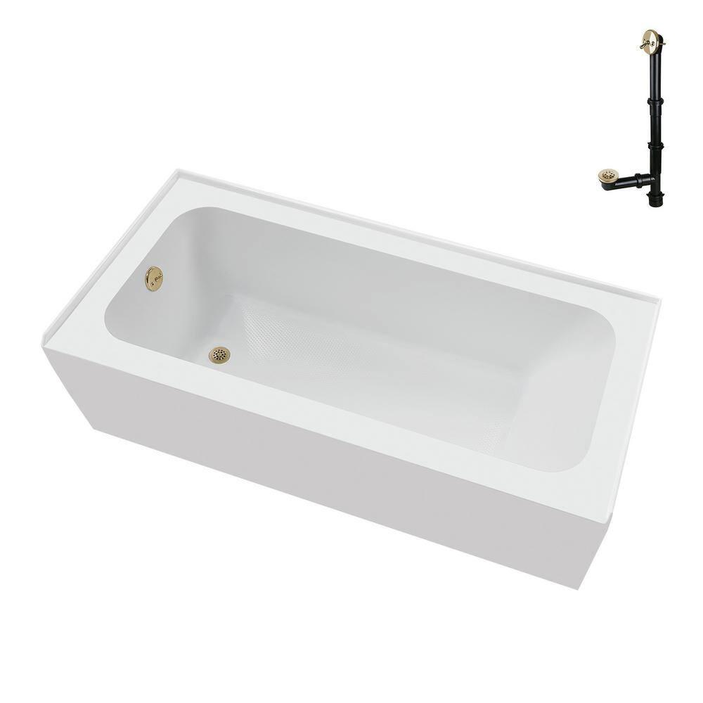 Streamline Bath Streamline 60 in. x 30 in. Acrylic Left-Hand Drain Alcove Bathtub in Glossy White With External Drain NAL-5640-PBR