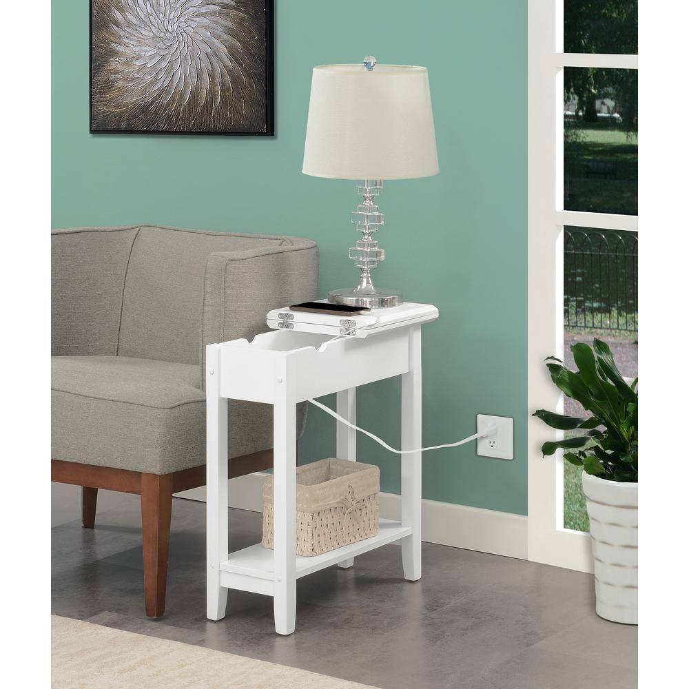 Convenience Concepts American Heritage Flip Top End Table with Charging Station and Shelf, White