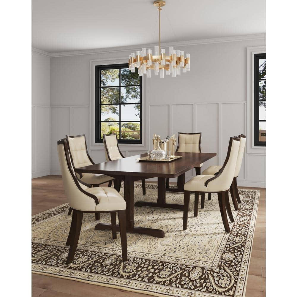 Manhattan Comfort Fifth Avenue Faux Leather Dining Chair (Set of Two) in Cream and Walnut