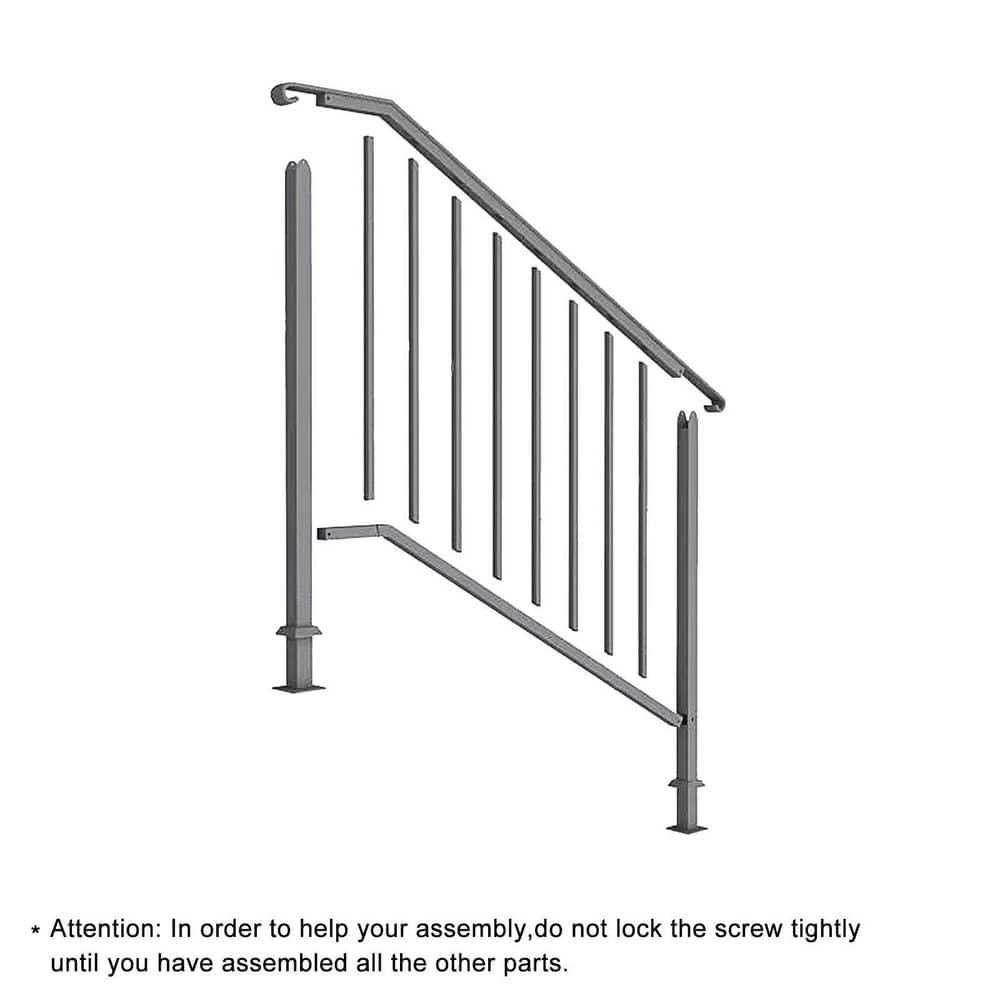BaytoCare Handrail for Stairs 3-Step Stair Railing Steps Handrail - Black