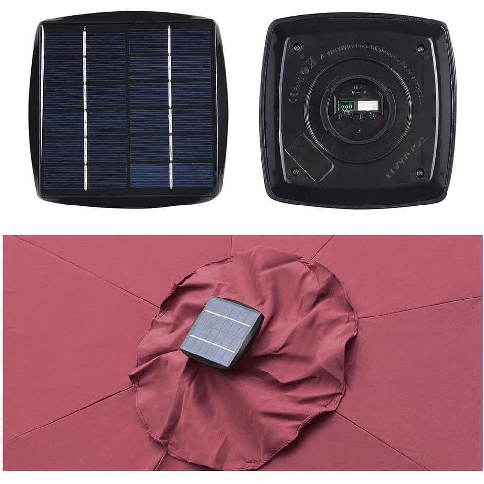 10ft Solar LED Outdoor Market Tilt Patio Umbrella, Red