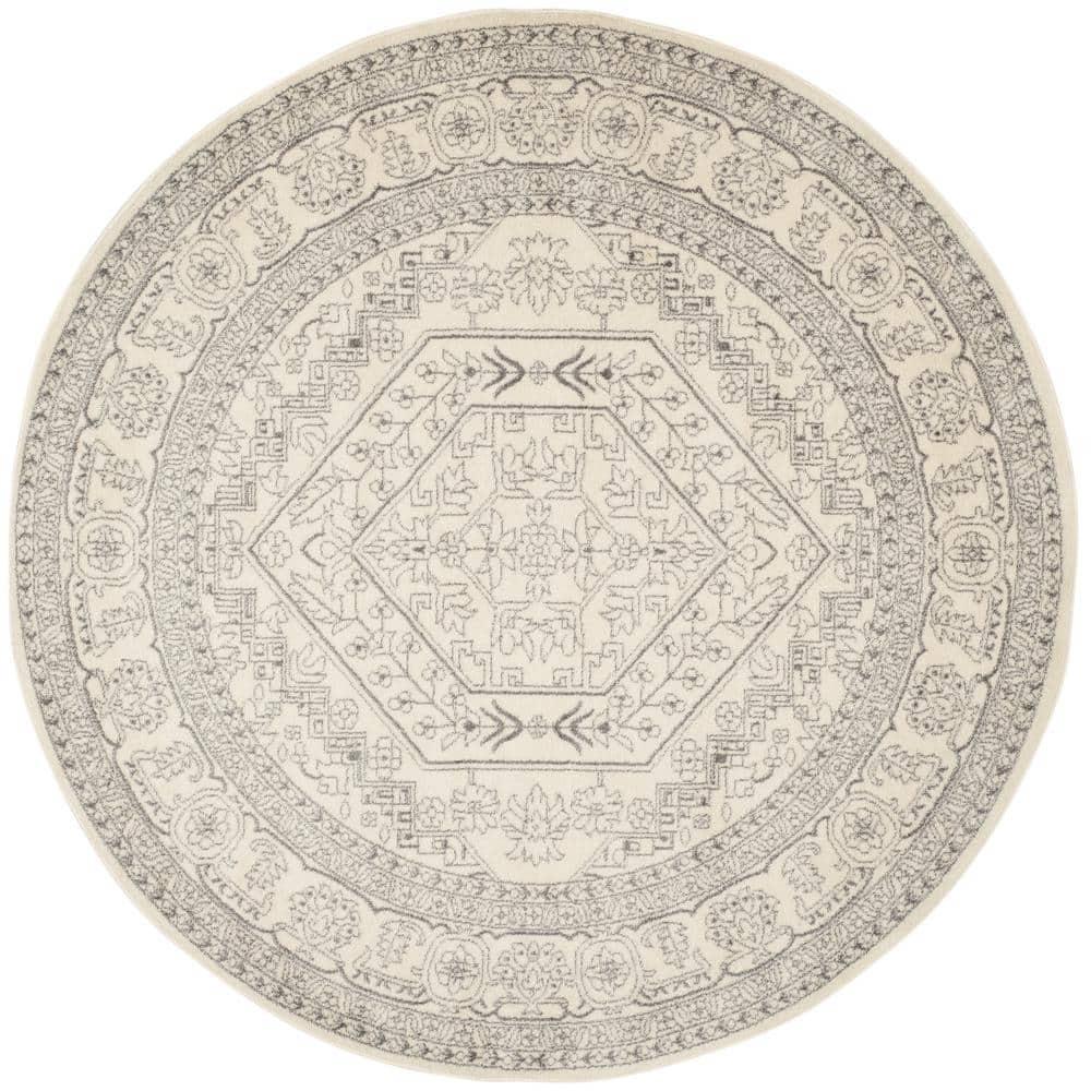 Adirondack ADR108 Power Loomed Area Rug - Ivory/Silver - 9' Round - Safavieh.