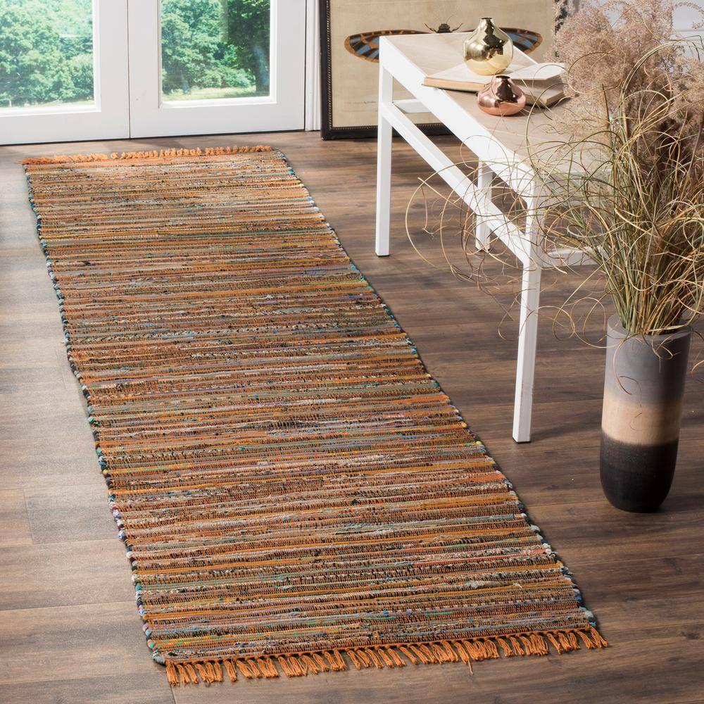 Rag Rug RAR127 Hand Woven Indoor Runner Rug - 2'3"x6' - Gold/Multi - Safavieh