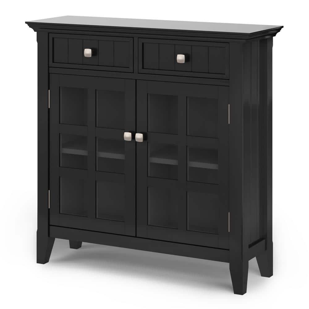 Simpli Home Acadian 36"W Solid Wood 2-Shelf Entryway Storage Cabinet with Glass Doors and 2 Drawers