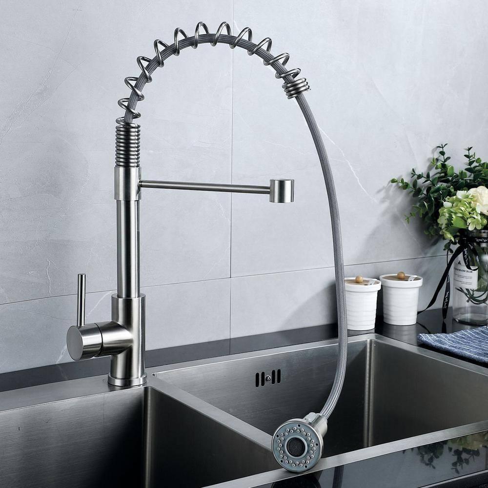 PENGFANG WORLDWIDE LLC Single Handle High Arc Pull Out Kitchen Faucet With Sprayer S2D0033BN