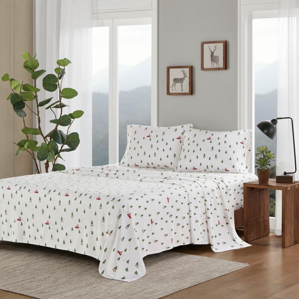 Twin Cotton Flannel Green Tree Trip Plaid Sheet Set