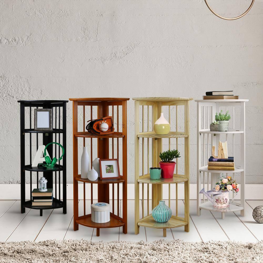 Casual Home 4-Shelf Corner Folding Bookcase-Color:Natural