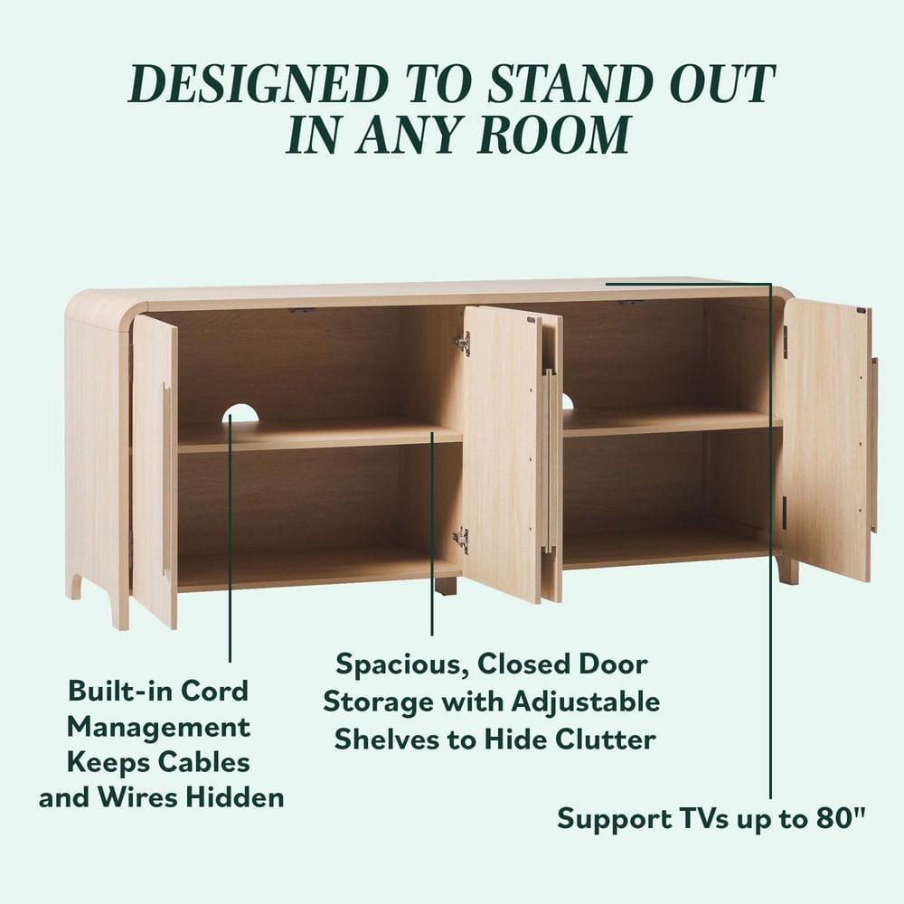 Modern Curved 70" Buffet Sideboard and TV Stand for up to 80" TV Coastal Oak