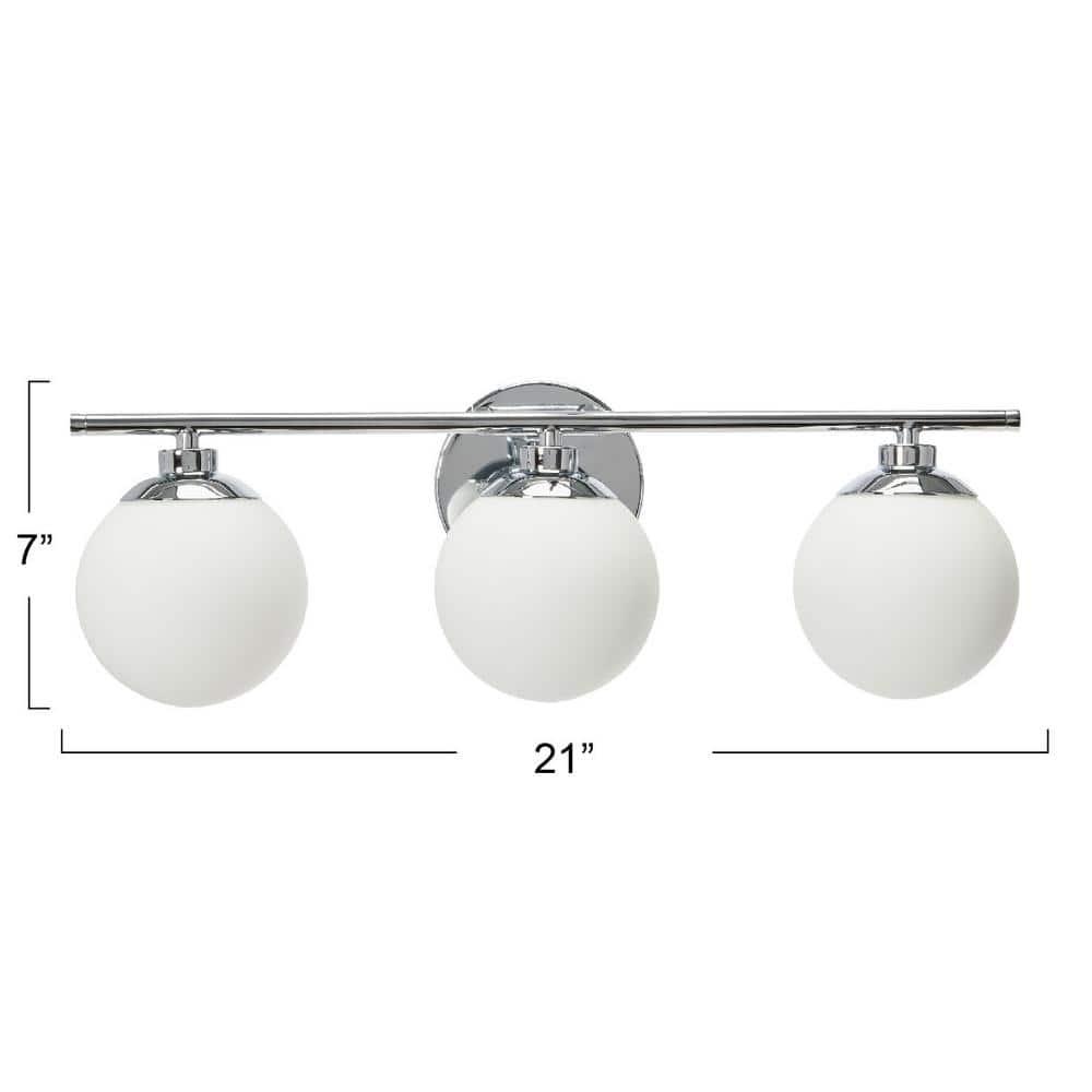 Robert Stevenson Lighting Lorne Metal and Frosted Glass 3-Light Vanity Light Chrome: ETL Listed, Modern Wall Fixture