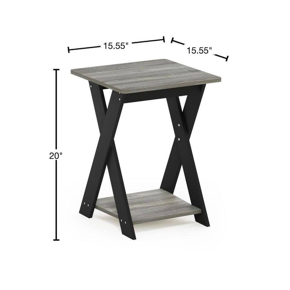 Modern Simplistic Criss-Crossed End Table, French Oak Grey & Black