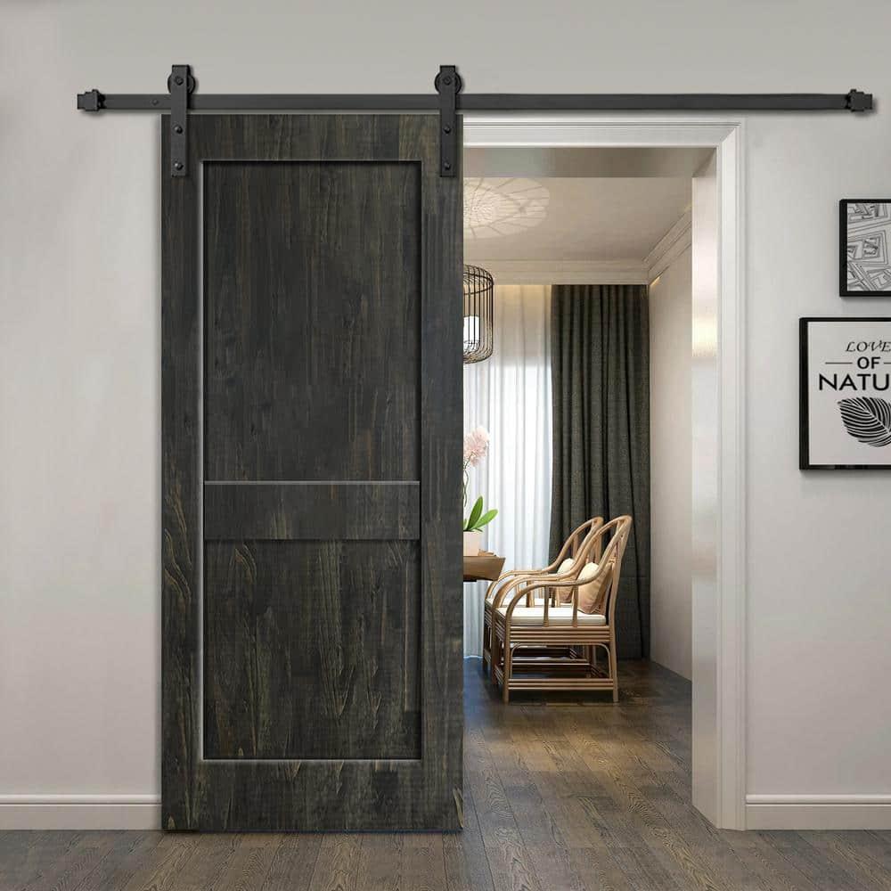Calhome 2 Panel Shaker Stained Pine Wood Interior Sliding Barn Door with Hardware Kit | Wayfair