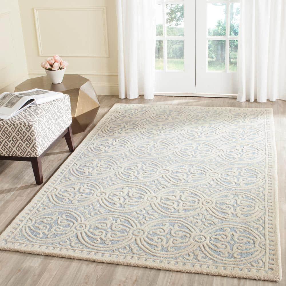 SAFAVIEH Cambridge Leslie Geometric Wool Area Rug, Light Blue/Ivory, 4' x 6'