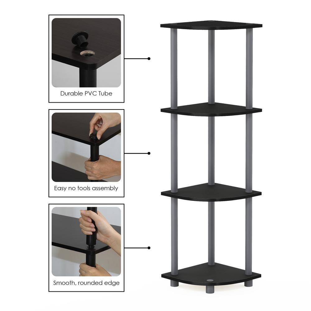 Furinno Durable 11.6 W x 11.6 D x 43.5 H 4-Shelf Freestanding Shelving Unit, Black and Gray