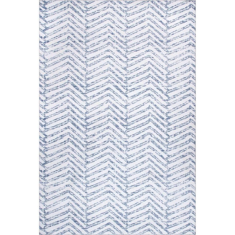 Nuloom Rosanne Herringbone 9x12 Machine Washable Indoor Area Rug for Living Room Bedroom Dining Room Kitchen, Blue/Ivory