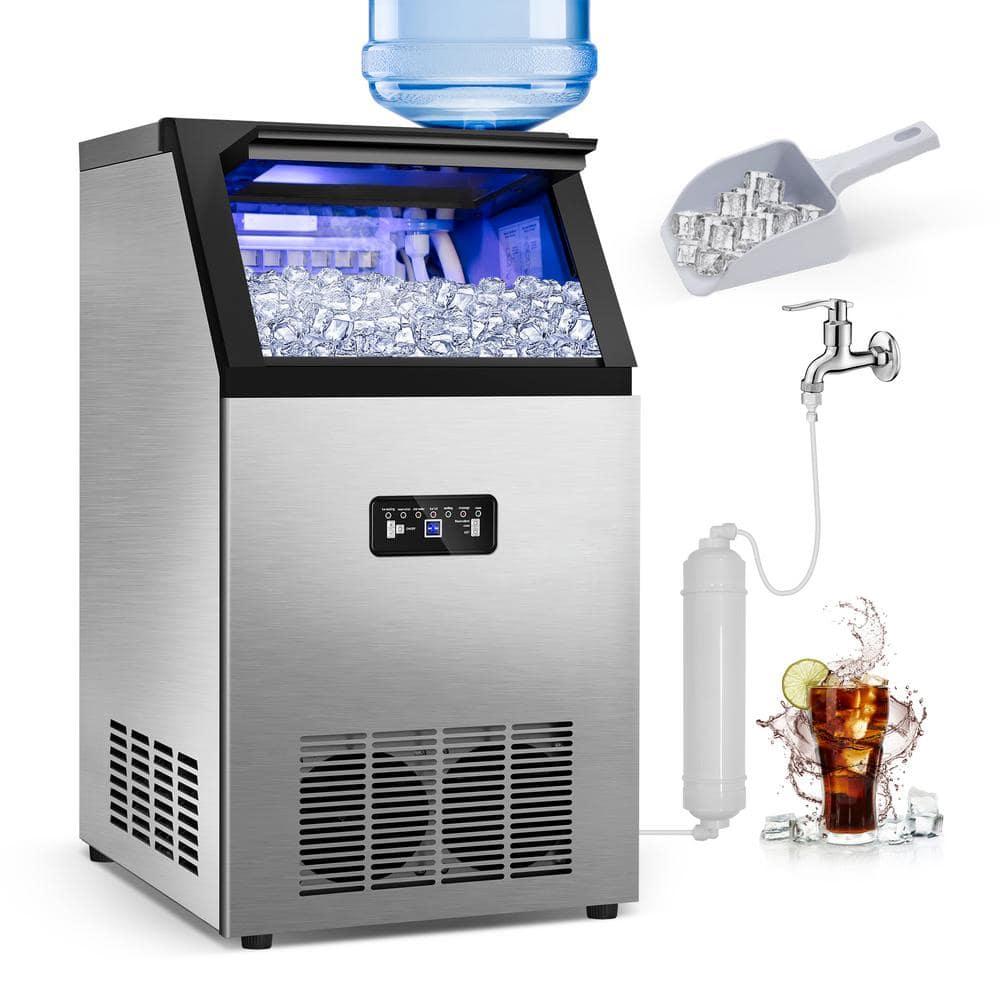 Commercial Ice Maker 100 lb./24H Freestanding Ice Maker Machine with 20 lb. Storage, 2 Water Inlet Modes Stainless Steel