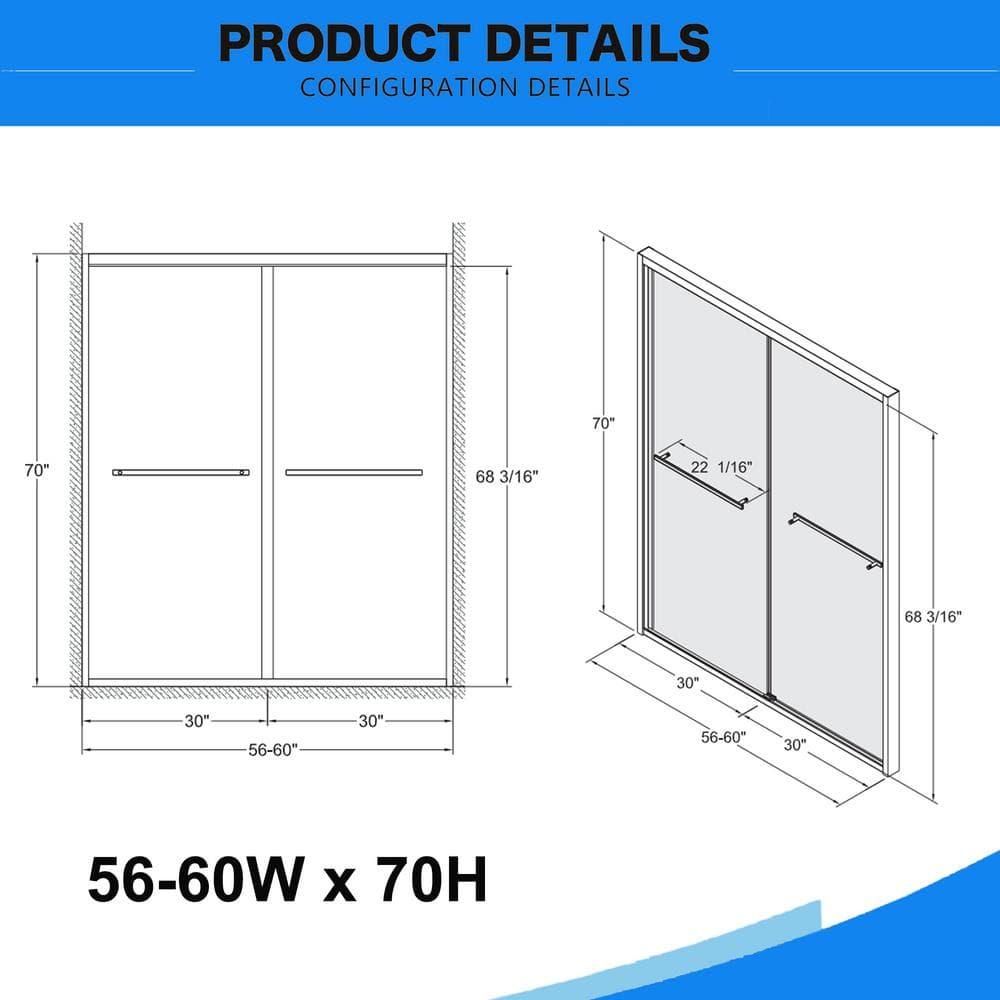 REDmintss 56-60"X70" Aluminum Frame Double Sliding Shower Door,Bypass Bathroom Sliding Door With Premium 5/16" (8Mm) Clear Tempered Glass, Black Hardware Sliding Glass Shower Enclosure,Matte Black Finished AGLBX06590A