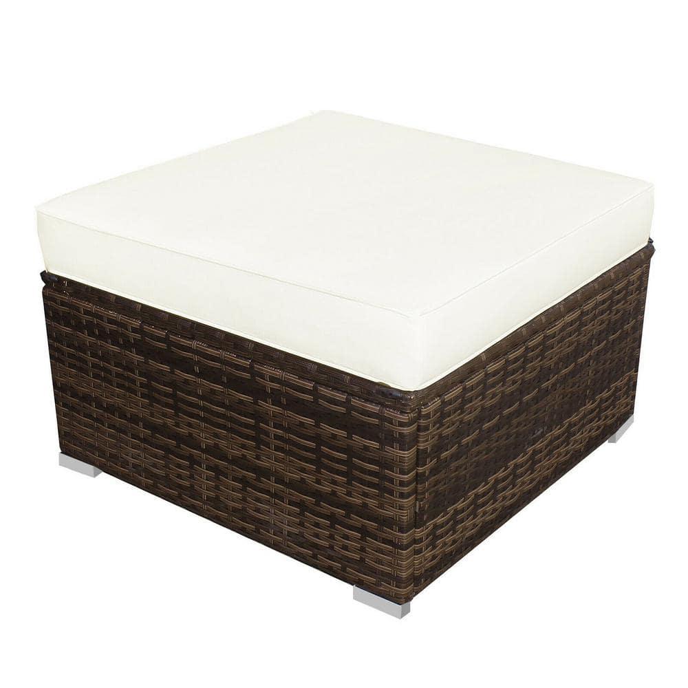 Demifill 5 Pieces Patio Rattan Furniture Set with Cushioned Armless Sofa, Weather-Resistant PE Rattan Sofa Set with Detachable Cushion, Furniture Set for Outdoor as Courtyard, Garden, White