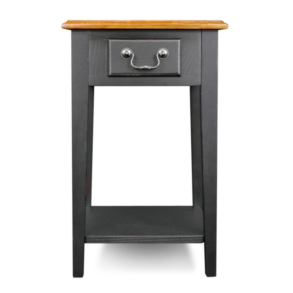 Home 9041-SL One Drawer Square Side Table with Shelf, Medium Oak and Slate Black