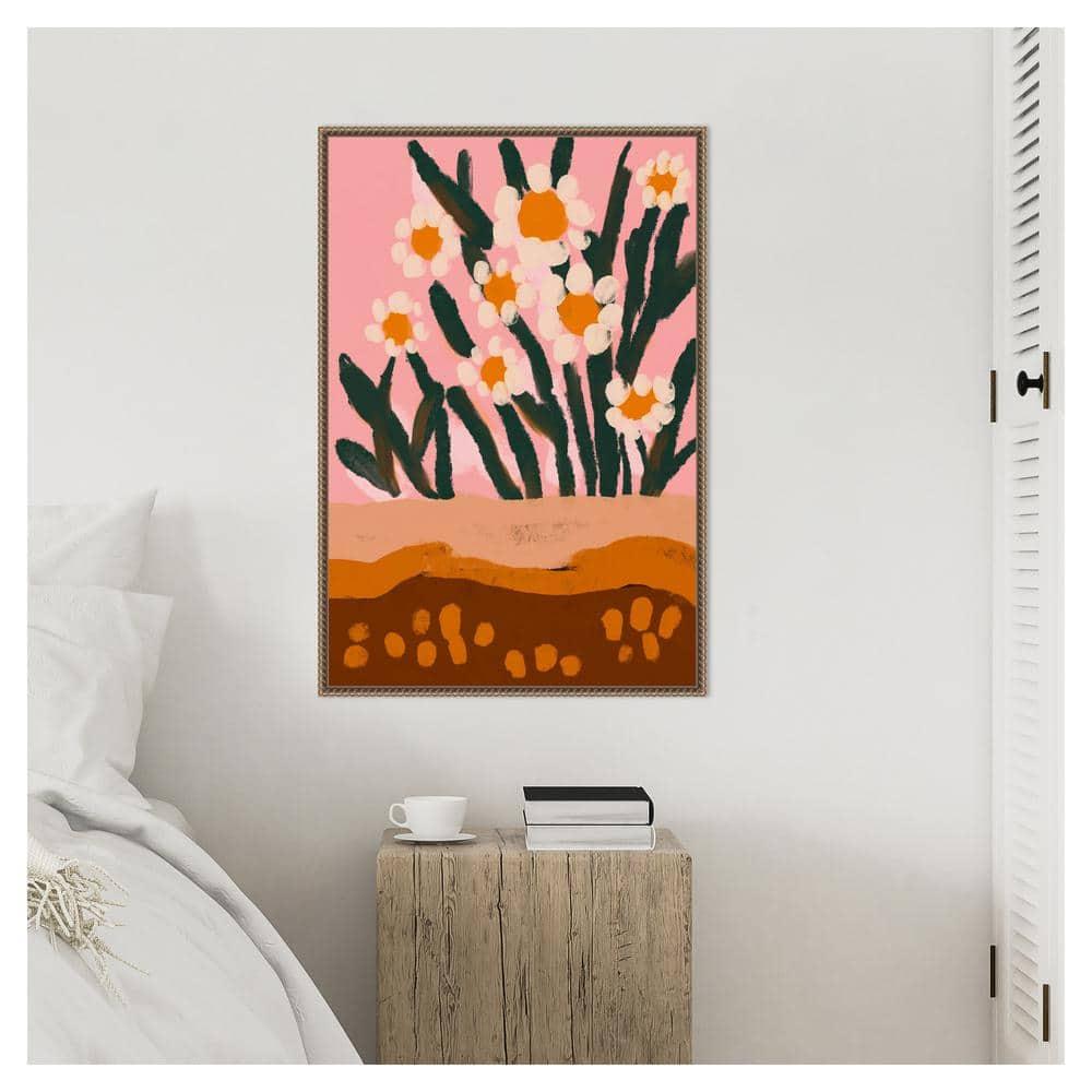 23"x33" Pastel Flower Impression No 3 by Treechild Framed Canvas Wall Art Print Bronze - Amanti Art