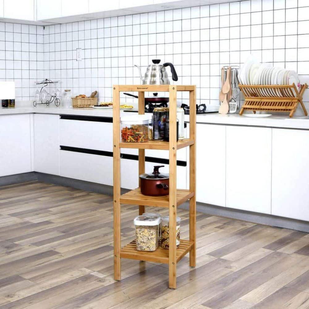 4-Tier Bamboo Bathroom Shelf, Narrow Shelving Unit, Multifunctional Storage Rack, Corner Rack, for Kitchen, Living Room, Bedroom, Entryway, Bathroom, Natural UBCB54Y