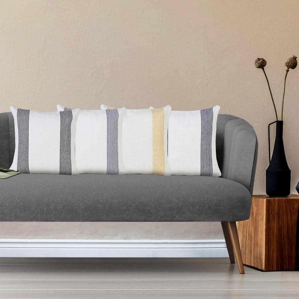 Ox Bay 20" x 20" Modern, Farmhouse, Coastal White, Black, Multi-color Stripes Cotton Throw Pillow , Zip Closure
