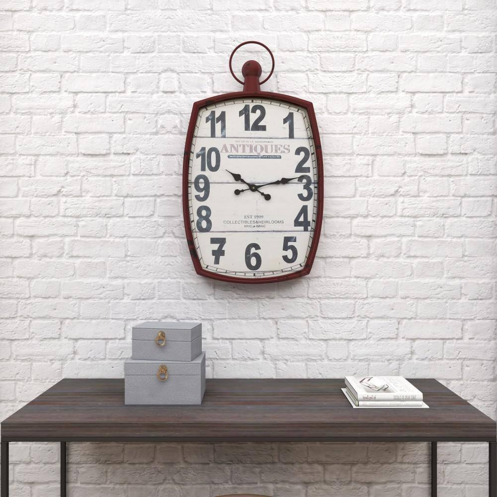 DecMode 19" x 33" Red Metal Pocket Watch Style Wall Clock
