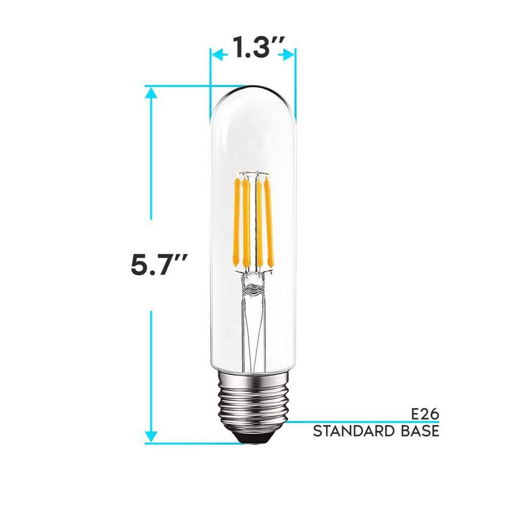 Luxrite 6-Pack T10 LED Bulb 5W=60W 3000K Soft White Edison Bulb 500 Lumens Tubular Light Bulb Damp Rated UL Listed E26