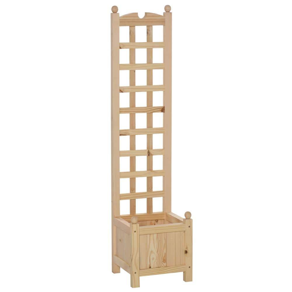 Outsunny Wooden Raised Garden Bed with Trellis, Outdoor Planter Box with Drainage Crevices for Climbing Vine Plants Flowers, 12" x 12" x 49"