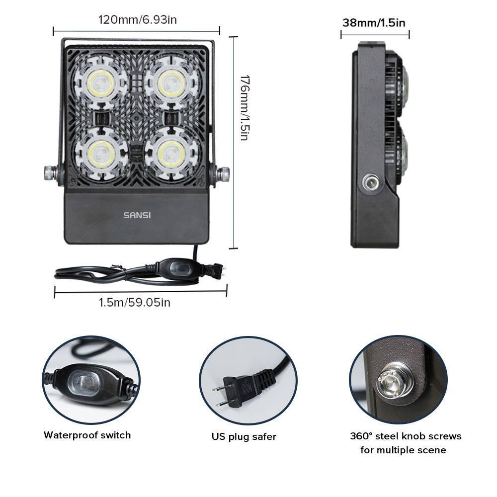 30W Outdoor LED Flood Light, 200W Equiv. 3000lm Super Bright Outdoor Security Light with Switch, IP66 Waterproof, 5700K Daylight White, Landscape Floodlight with Plug for Backyard, Garden, Warehouse