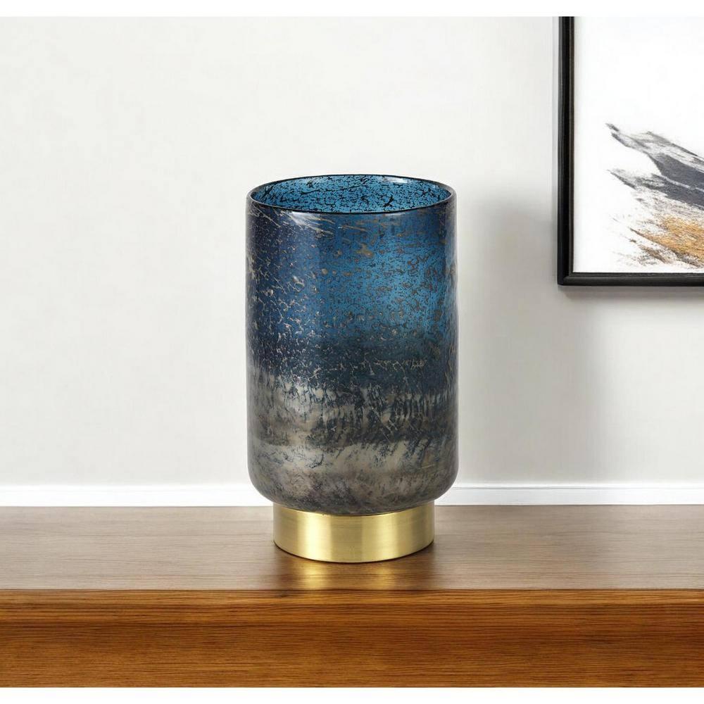 Everly Quinn 8" Artisan Blue And Gold Metallic Flat Bottom Vase