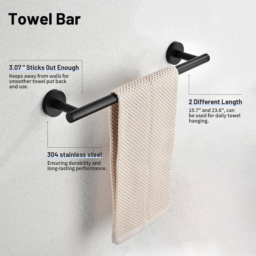 6 PCS Bathroom Hardware Set, Including 16" Hand Towel Bar, Toilet Paper Holder, Towel Ring, Robe Towel Hooks, Bathroom Accessories Kit(Matte Black)