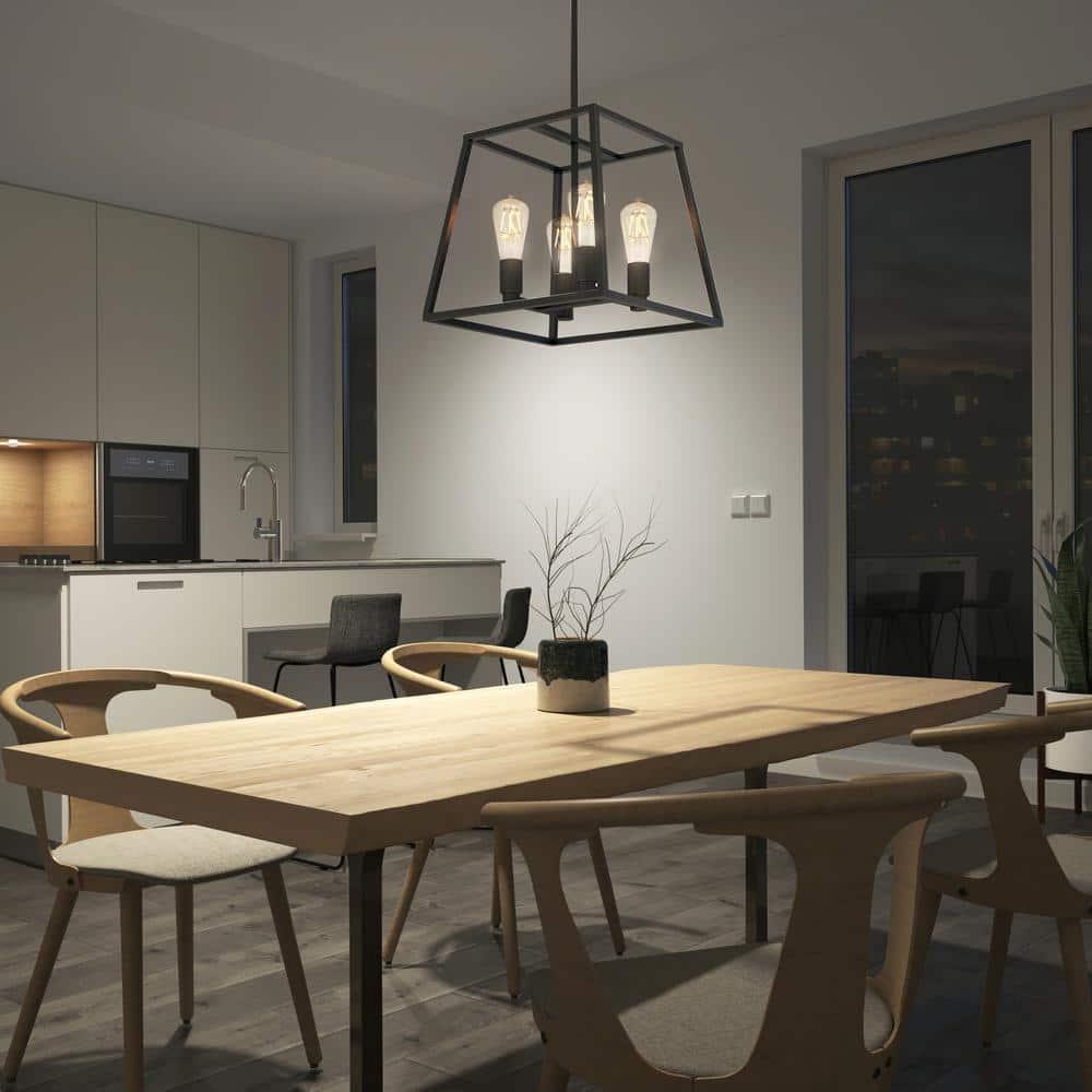 ByEUcuk Carter Farmhouse Chandelier, Matte Black - Geometric Square Pendant Light Ideal for Dining Room, Kitchen Island Light, Made of Steel, Bulb Not Included