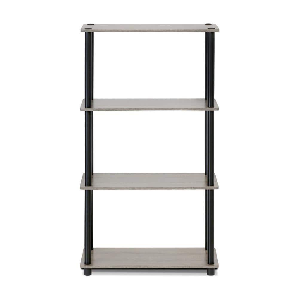 Furinno 18028GYW-BK Turn-S-Tube 4-Tier Multipurpose Shelf Display Rack with Square Tube - French Oak Grey & Black