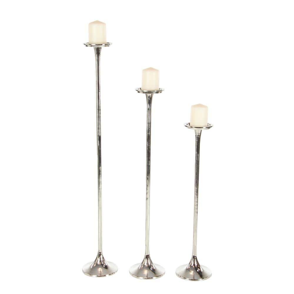 Set of 3 Metallic Aluminum Candle Holders Silver - Olivia & May: Oversized Pillar, Modern Style, Indoor Use