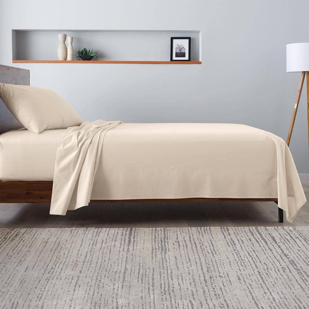 Luxe Cotton Percale Crisp and Cool Sheet Set, Queen, Sand