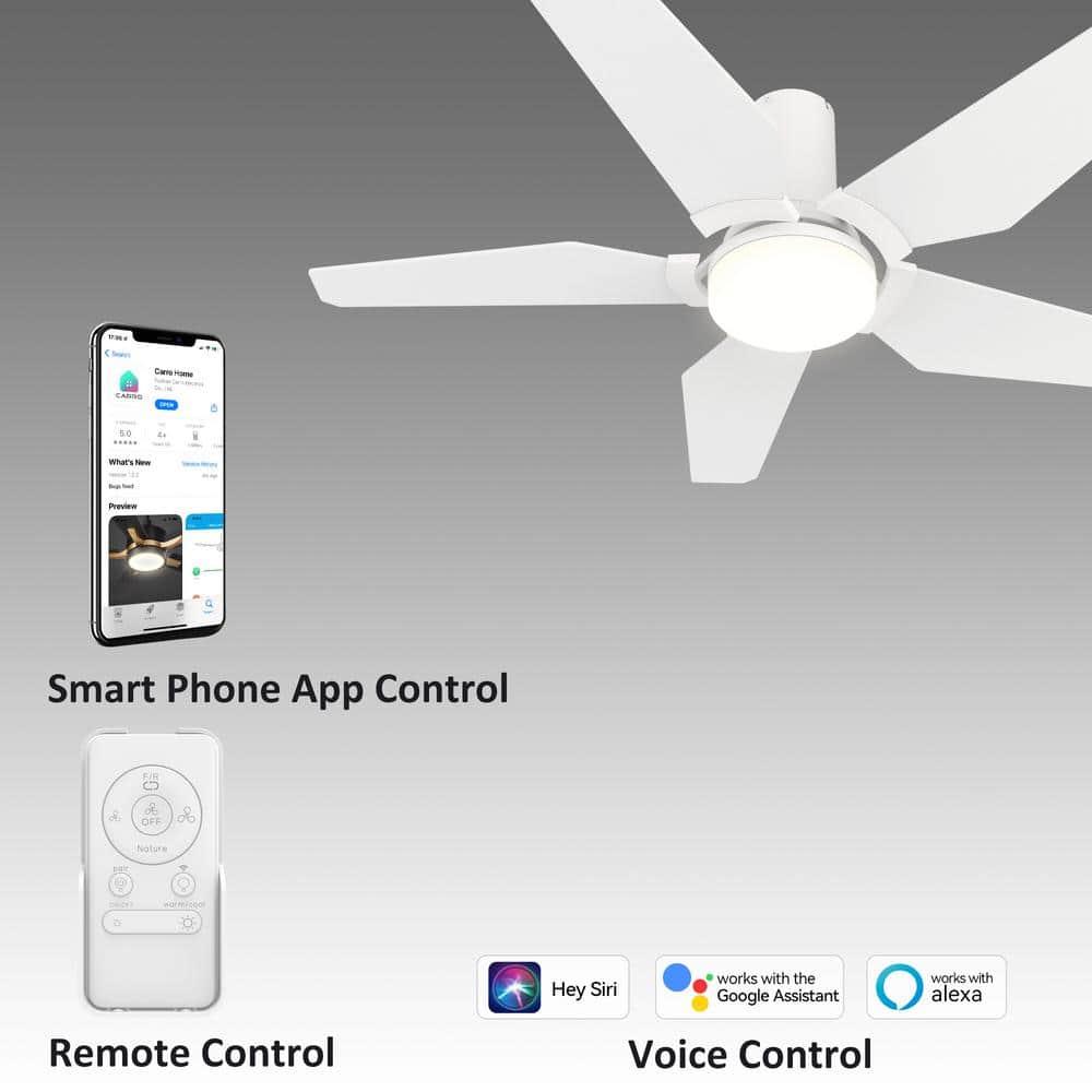 48" 5 Blade White Wifi Ceiling Fan with Light and Remote for Smart Home