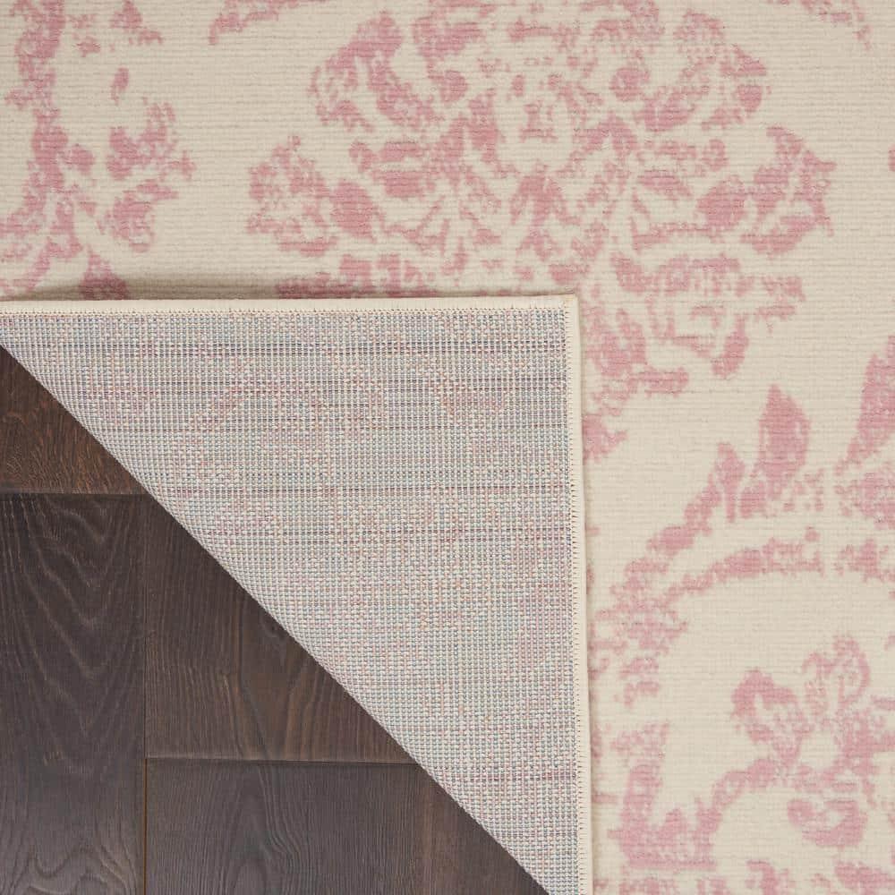 Nourison Jubilant 5'3" x 7'3" (5' x 7') Ivory/Pink Area Rug Farmhouse Vintage Damask by Nourison