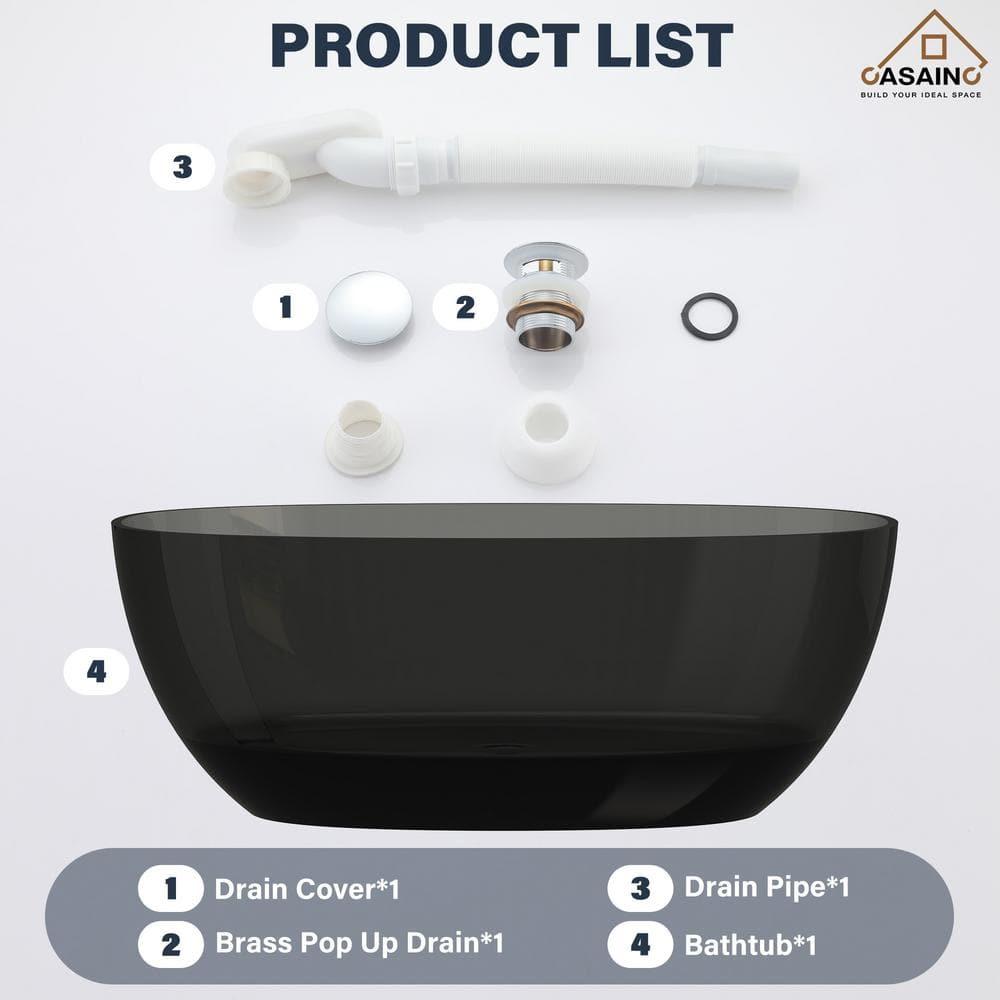 Marfa 59'' x 30'' Runway Semi Transparent Resin Freestanding Soaking Bathtub